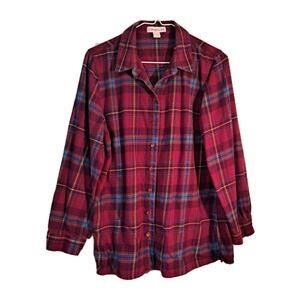 Coldwater Creek Womens Medium Flannel Shirt Red Blue Long Sleeve